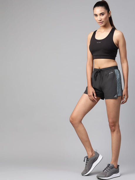 Alcis Women Charcoal Grey Solid Regular Fit Running Shorts | Alcis