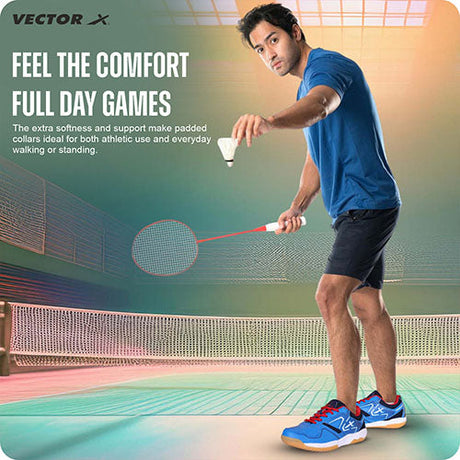 Vector X Trackle Badminton/Court Shoes Non Marking Synthetic Leather, Mesh Upper/Eva Phylon, Crepe Rubber Sole|Best for Squash, Table Tennis,Volleyball, Basketball & Indoor Sports