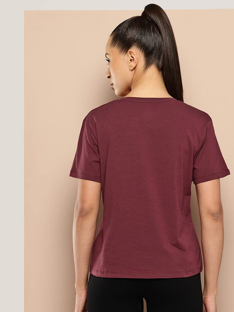 Women Cotton Lycra Tee Wine