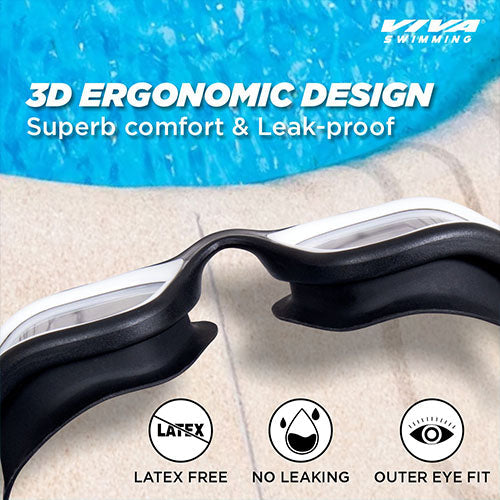 Viva Swimming Atlanta Swimming Goggles| Anti-Fog, UV Protection|One Piece Silicon|For professional Swimmer|Fully Adjustable Strap|Branded Case Packing