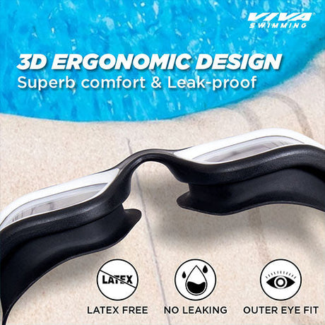 Viva Swimming Atlanta Swimming Goggles| Anti-Fog, UV Protection|One Piece Silicon|For professional Swimmer|Fully Adjustable Strap|Branded Case Packing