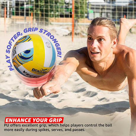 Vector X Beach Volleyball+ Free Air Pin|18 Panels|PU Material + Soft Touch Great Grip|Durable & Waterproof Indoor Outdoor Practice Match Ball|Beach, Pool, Sand Home Play Size 4