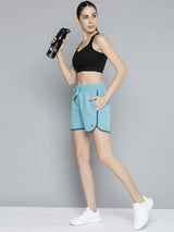 Alcis Women Blue Solid Knitted Slim Fit Running Sports Shorts