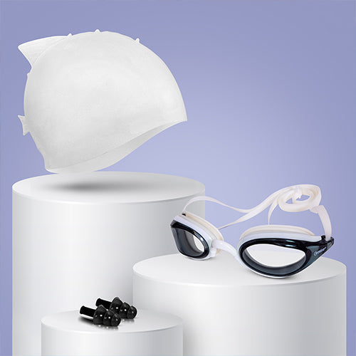 Viva Swimming Shark Fin Kids Swimming Cap & Goggles with 2 Ear Plug Kids OKEO Swimming Combo Kit
