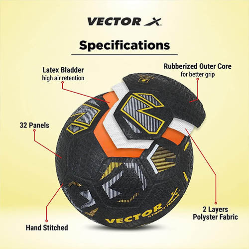 Vector X Street Mania 32 Panel Rubberised Material with Latex Bladder Hand Stitched Indoor/Outdoor Water-Resistant Match, Training Football + Pump , For Men Adults 15+ Years Boys Size 5