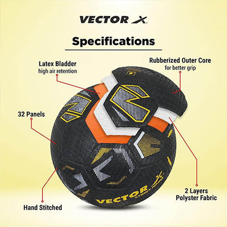 Vector X Street Mania 32 Panel Rubberised Material with Latex Bladder Hand Stitched Indoor/Outdoor Water-Resistant Match, Training Football + Pump , For Men Adults 15+ Years Boys Size 5