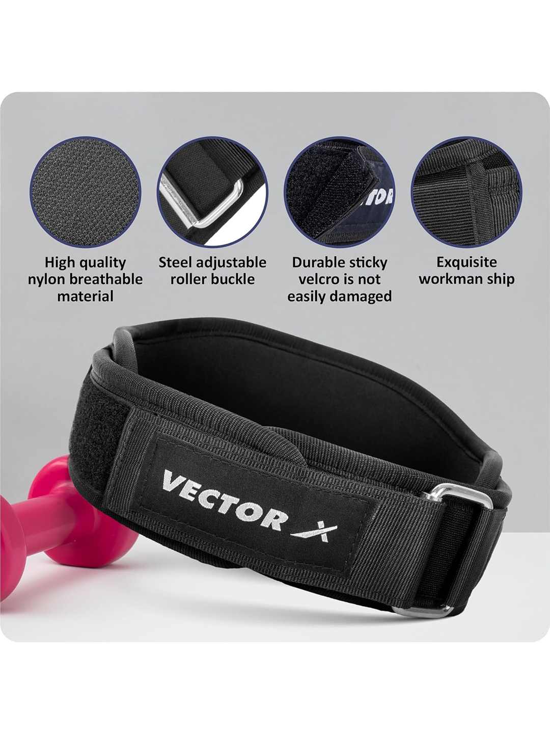 Vector X Go Fit 6 Inch Weight Lifting Gym Belt Quick Locking Gym Belt Fitness Weightlifting Belt for Squats, Weightlifting and Strength Training