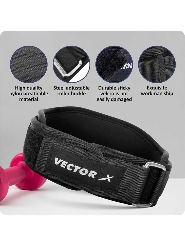 Vector X Go Fit 6 Inch Weight Lifting Gym Belt Quick Locking Gym Belt Fitness Weightlifting Belt for Squats, Weightlifting and Strength Training