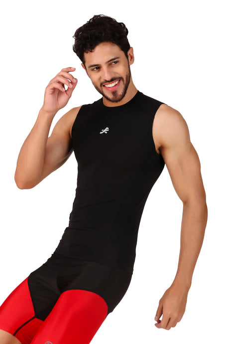 Nylon Compression Tshirt Cutsleeves Tights For Men (Black)