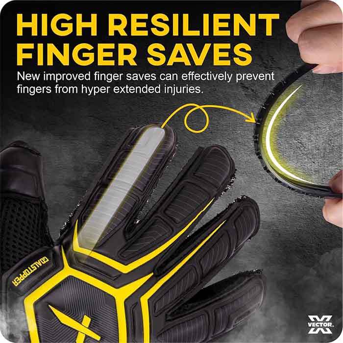 Vector X Goal Stopper Goalkeeper Gloves, Soccer Gloves, Goalie Gloves, Breathable Football Gloves| 4mm Latex Material to Give Protection| for Kids Youth & Adult (Black)