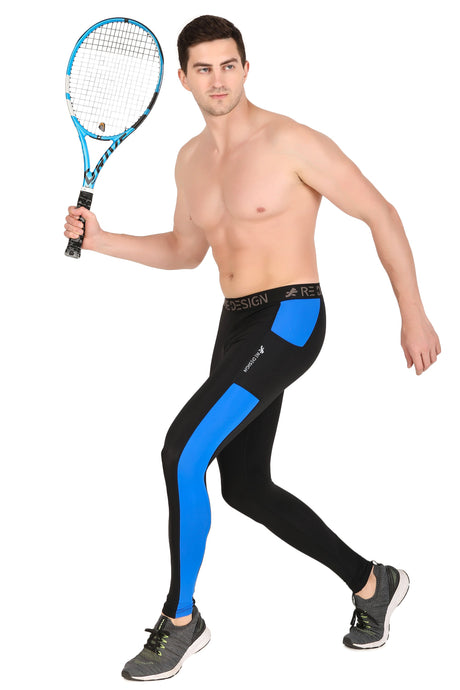 Men's DC Pocket Nylon Compression Pant and Full Tights (Black/Royal Blue)