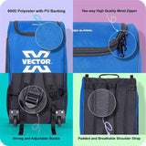 Vector X Greenfield Pro 60 Ltr. PU Polyester Cricket Backpack Senior Kit With Wheel Trolley Bag|1 Pocket for Bat|Shoe & Accessories Pockets|1 Water Bottle Holders|Lightweight|Dual Opening (Blue-Black)