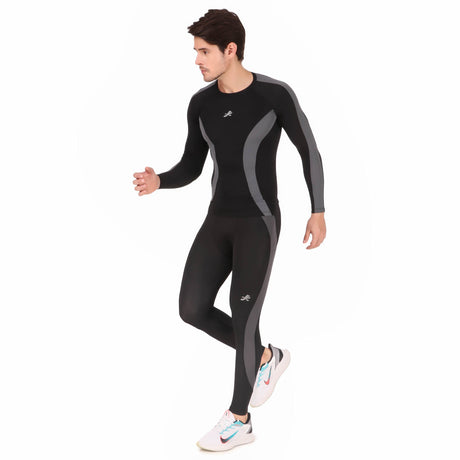 Nylon DC Compression Tshirt Fullsleeves Tights For Men (Black/Dark Grey)