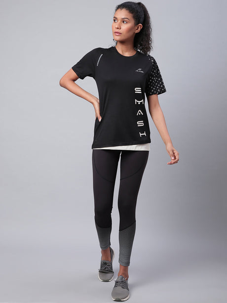 Alcis Women Black Grey Drytech+ Printed Cropped Training Tights | Alcis