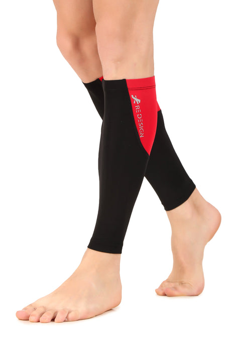 Nylon Compression Calf Sleeves (Black/Red)