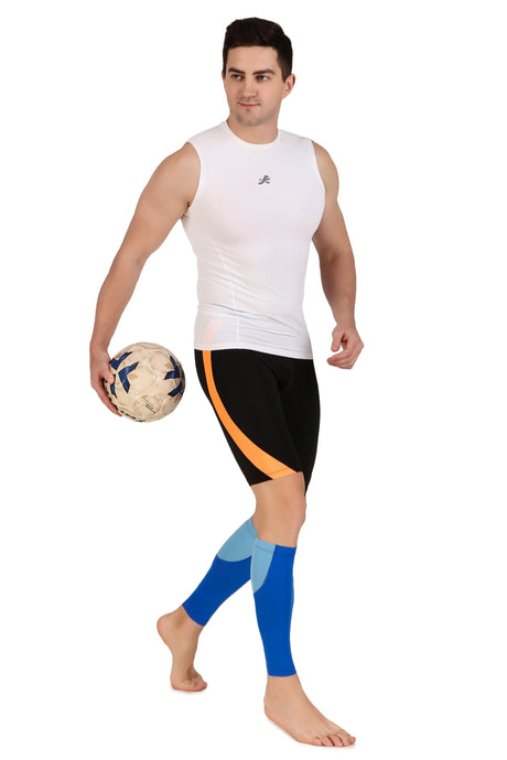 Nylon Compression Calf Sleeves (Aqua Blue/Royal Blue)