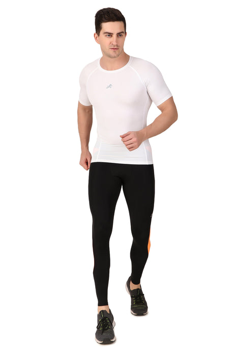 Nylon Compression Tshirt Half Sleeve Tights For Men (White)