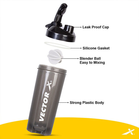 Vector X Nitro High Quality 700 ml Capacity Shaker With Strong Plastic Body Material - 0.5 PP Grade (100% BPA Free, No Toxins) Perfect for Mixing Whey Protein Powder, Smoothies and other Supplements|Gym Water Bottle with Blender Ball