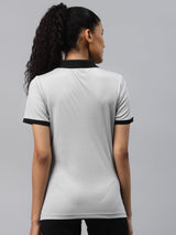 Alcis Women Grey Solid Polo Collar Slim Fit T-shirt