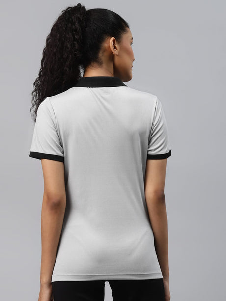 Alcis Women Grey Solid Polo Collar Slim Fit T-shirt | Alcis