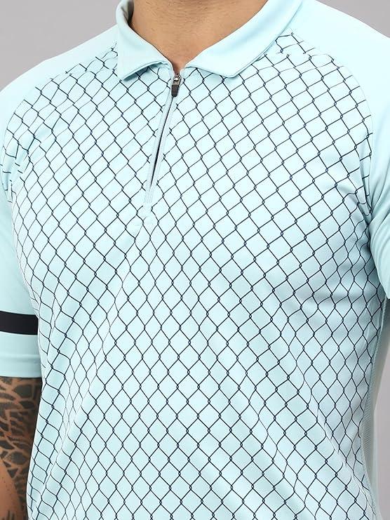 Vector X Mens Sports Wear Polyester Front Printed Collar Neck with Front Zipper Opening Half Sleeves T-shirt For Running, Training, Athletic