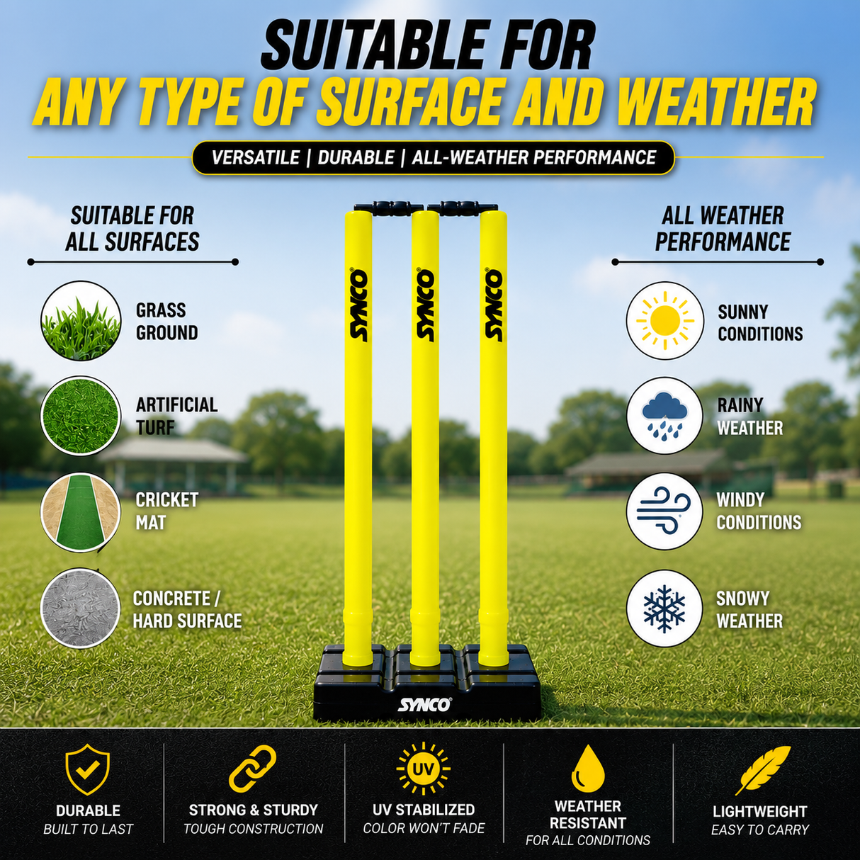Plastic Wicket set Heavy duty Full size | Fluorescent Yellow - Synco