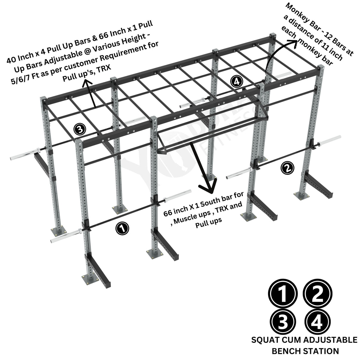 Freestanding Crossfit Rig - 14 Ft with Monkey Bar