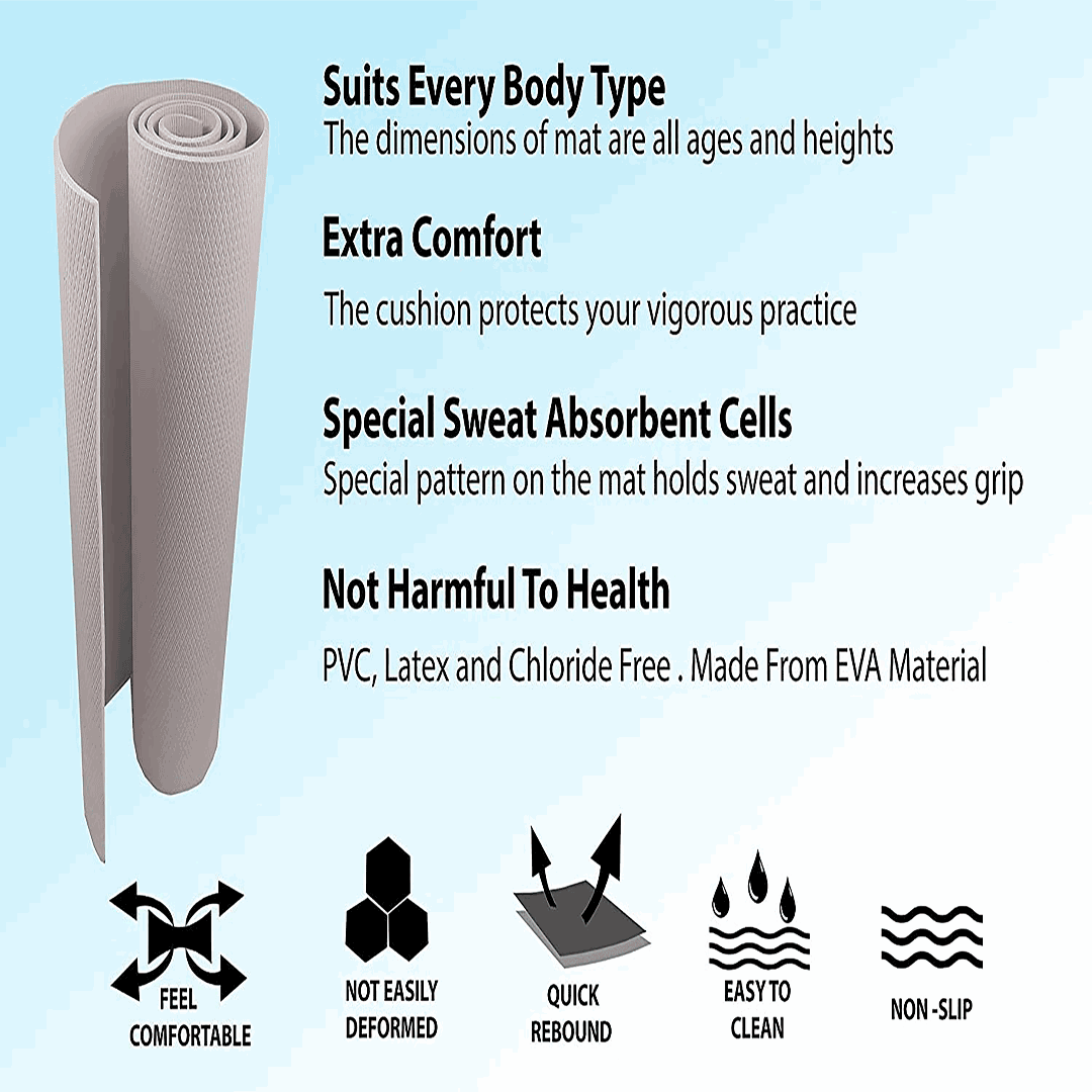 Synco 6mm Yoga Mat with Carrying Strap (Color: Grey)