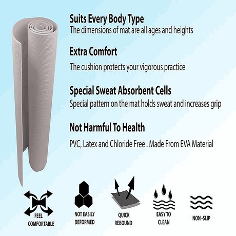 Synco 6mm Yoga Mat with Carrying Strap (Color: Grey)