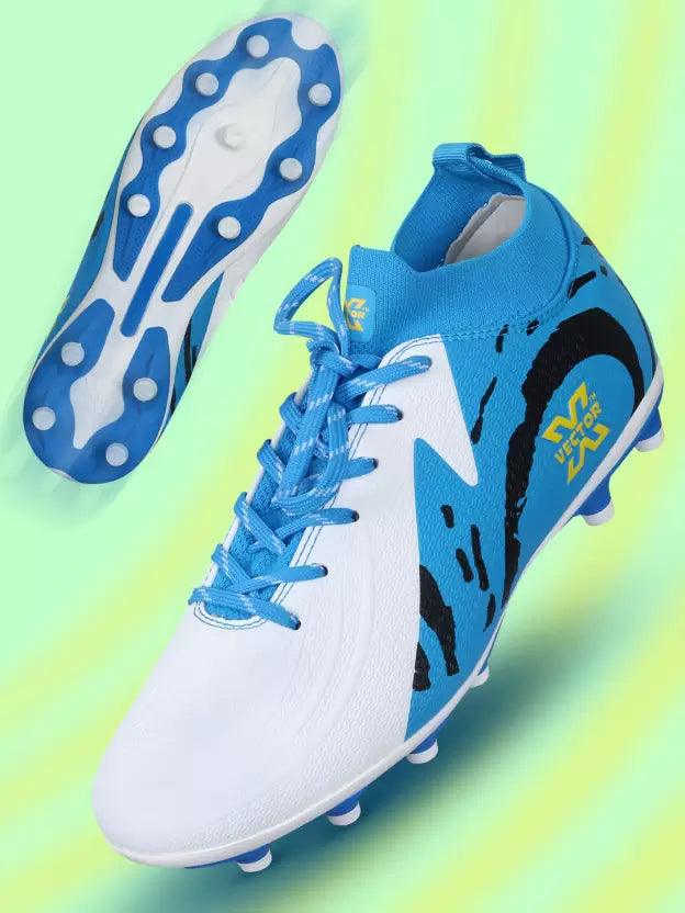 Vector X Octane 2.0 Imported PU Upper |PU Sole |Soccer Football Studs/Shoe | Durbale | Lightweight | Embose Printing (White-Blue)