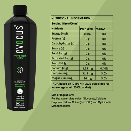 EVOCUS Black Health Drink with Magnesium Gluconate (500ml) Pack of 6 | Drink Evocus
