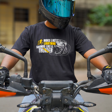 Rides Like a Lightning - Round Neck T-Shirt - Black | 100kmph