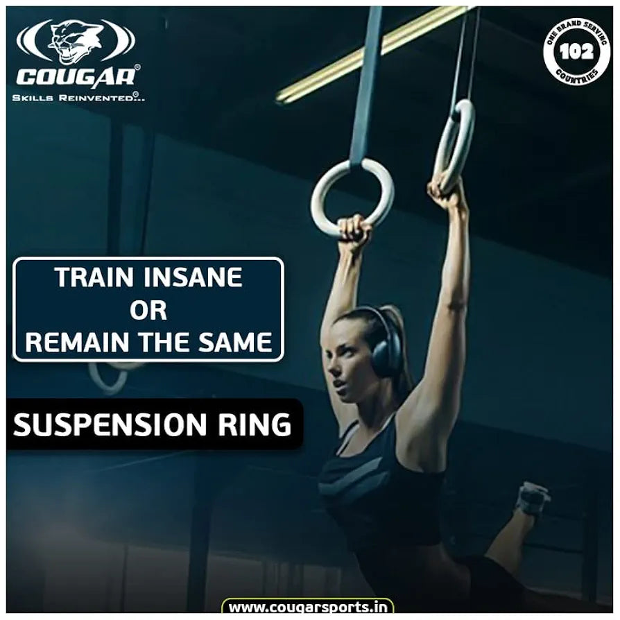 COUGAR Suspension Gymnastic Rings, Olympic Gym Rings with Heavy Duty Adjustable Straps for Gym, Cross Training, Strength Training, Pull Ups and Dips for Men/Women, Black