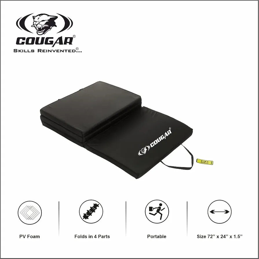 COUGAR Gymnastics Folding Mat ||Folds in 4 Parts PVC Foam Filled polyster cover|| Foldable Movable portable Cot Mattress, Bed Mattress for Travel, Picnic, Yoga Mat  || folding yoga mat for travelling