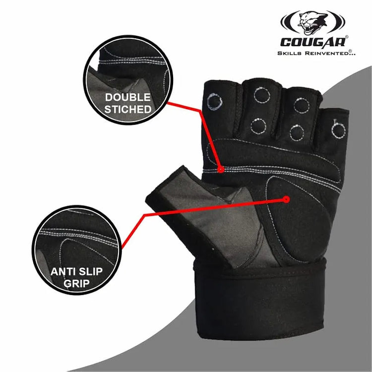 COUGAR Monster Foam Padded Leather Gym Gloves, Suitable for Weight Lifting, Cycling, Exercise, Fitness, Gym Training and General Workouts for Men/Women 