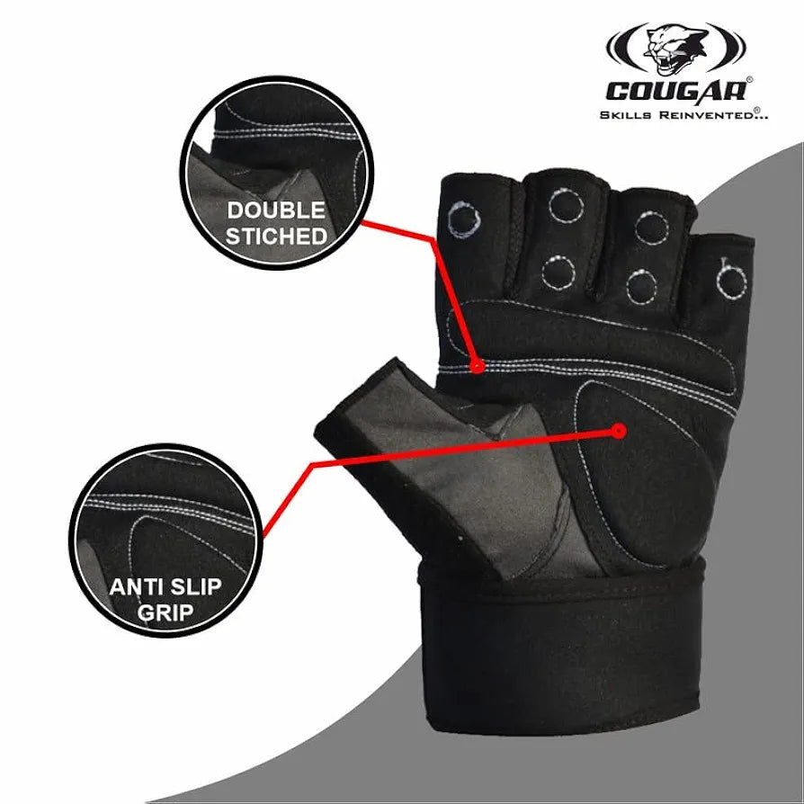 COUGAR Monster Foam Padded Leather Gym Gloves, Suitable for Weight Lifting, Cycling, Exercise, Fitness, Gym Training and General Workouts for Men/Women 