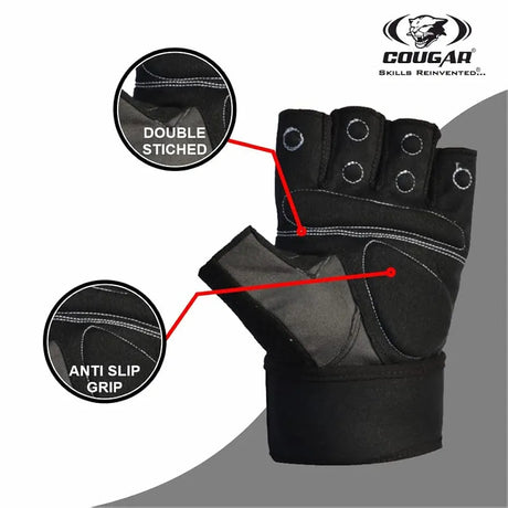 COUGAR Monster Foam Padded Leather Gym Gloves, Suitable for Weight Lifting, Cycling, Exercise, Fitness, Gym Training and General Workouts for Men/Women 