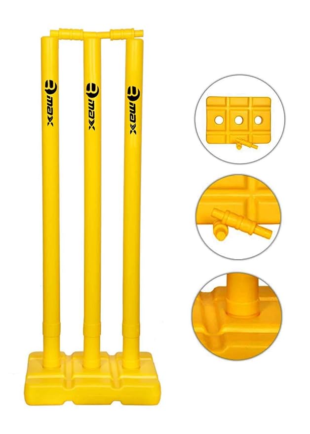 Rmax Plastic Cricket Stumps Set (3 Stumps + 2 Bails + 1 Stand) | Kibi Sports