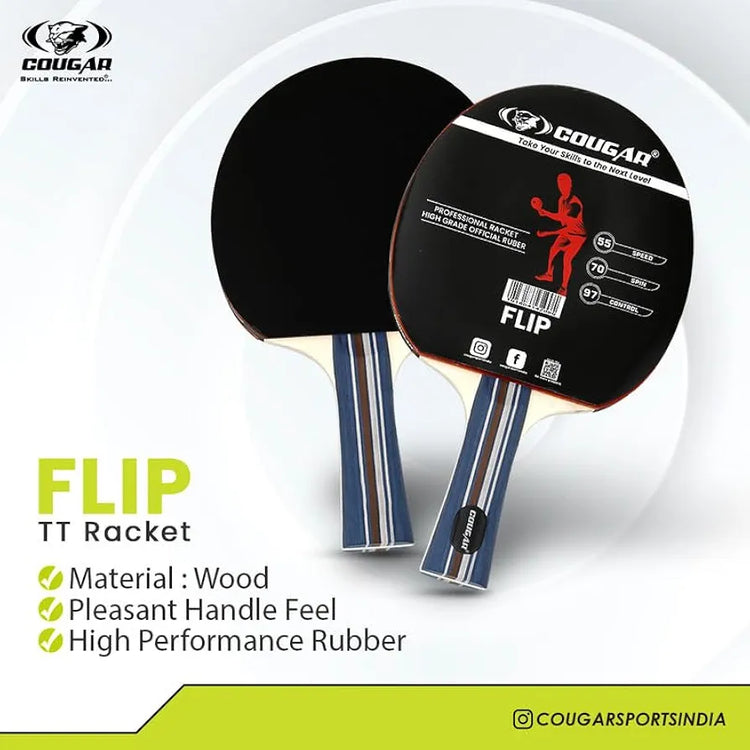 COUGAR Table Tennis Racquet Pair-FLIP |3 Ball| Professional | TTFI Approved Rubber | Multi- Color