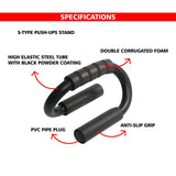 Vector X S-Shape Steel Construction Black Coated Push up Bar Push Up Bars for Men and Women