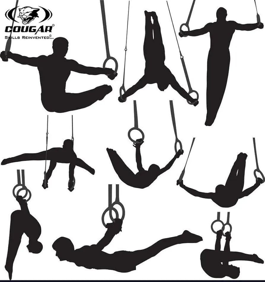 COUGAR Suspension Gymnastic Rings, Olympic Gym Rings with Heavy Duty Adjustable Straps for Gym, Cross Training, Strength Training, Pull Ups and Dips for Men/Women, Black