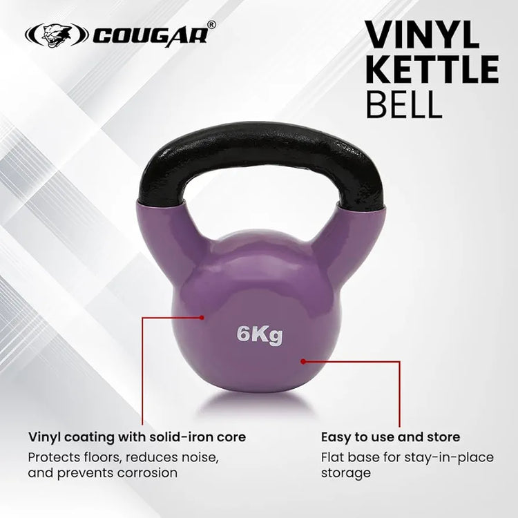COUGAR 6 kg Vinyl Kettlebell for Home Gym and Strength Training – PVC Coated Cast Iron with Wide Grip Handle – Floor Safe Weight for Workouts and Fitness