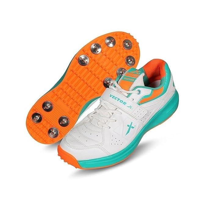 VECTOR X CKT-200 Spikes Cricket Shoes For Men (White, Orange)