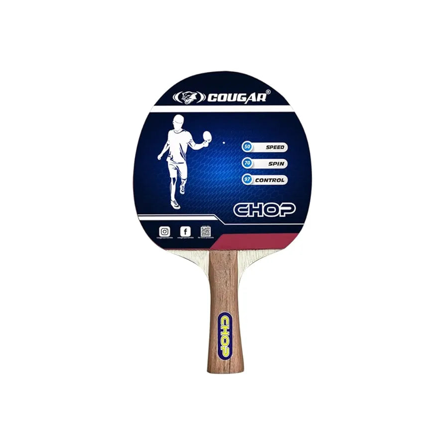 COUGAR CHOP Table Tennis Racket with 1 Ball | Wooden Handle Paddle with High Grip Rubber | Control Spin Speed Play | Ideal for Beginner Practice Indoor Outdoor Ping Pong Game
