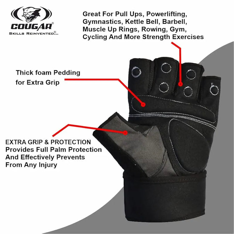 COUGAR Monster Foam Padded Leather Gym Gloves, Suitable for Weight Lifting, Cycling, Exercise, Fitness, Gym Training and General Workouts for Men/Women 