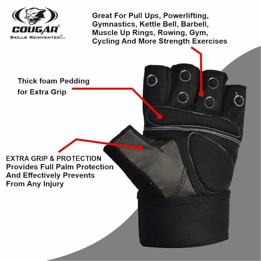 COUGAR Monster Foam Padded Leather Gym Gloves, Suitable for Weight Lifting, Cycling, Exercise, Fitness, Gym Training and General Workouts for Men/Women 