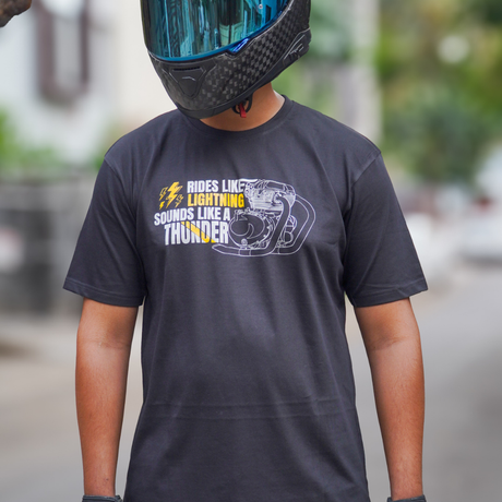 Rides Like a Lightning - Round Neck T-Shirt - Black | 100kmph