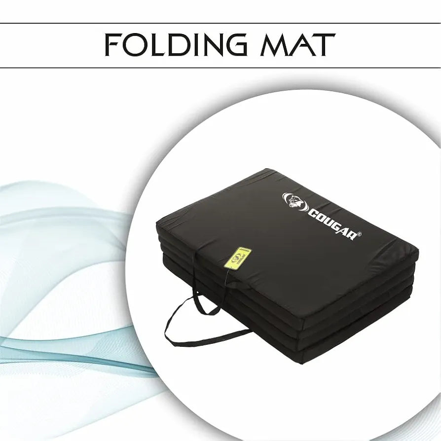 COUGAR Gymnastics Folding Mat ||Folds in 4 Parts PVC Foam Filled polyster cover|| Foldable Movable portable Cot Mattress, Bed Mattress for Travel, Picnic, Yoga Mat  || folding yoga mat for travelling