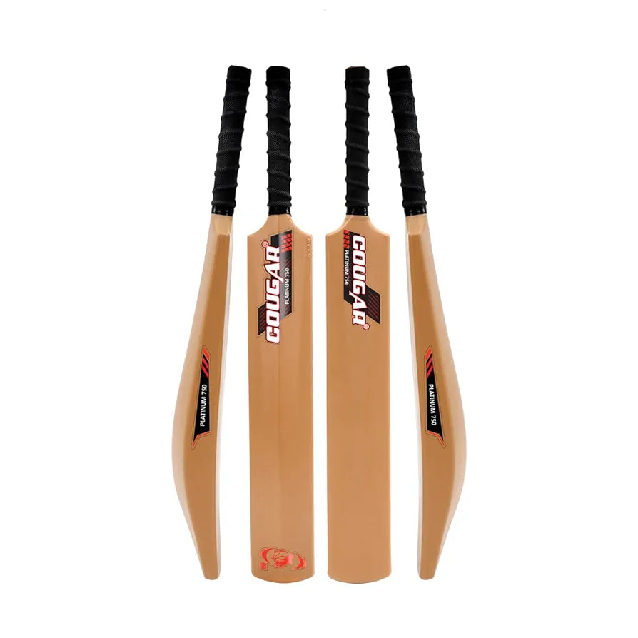 COUGAR Platinum‑750 Plastic Cricket Bat | 33.5" Standard Size | 500 g Weight, Durable PVC Blade | Rubber Grip, Plastic Handle, Brown | Ages 13+ Teens & Adults | Practice & Training