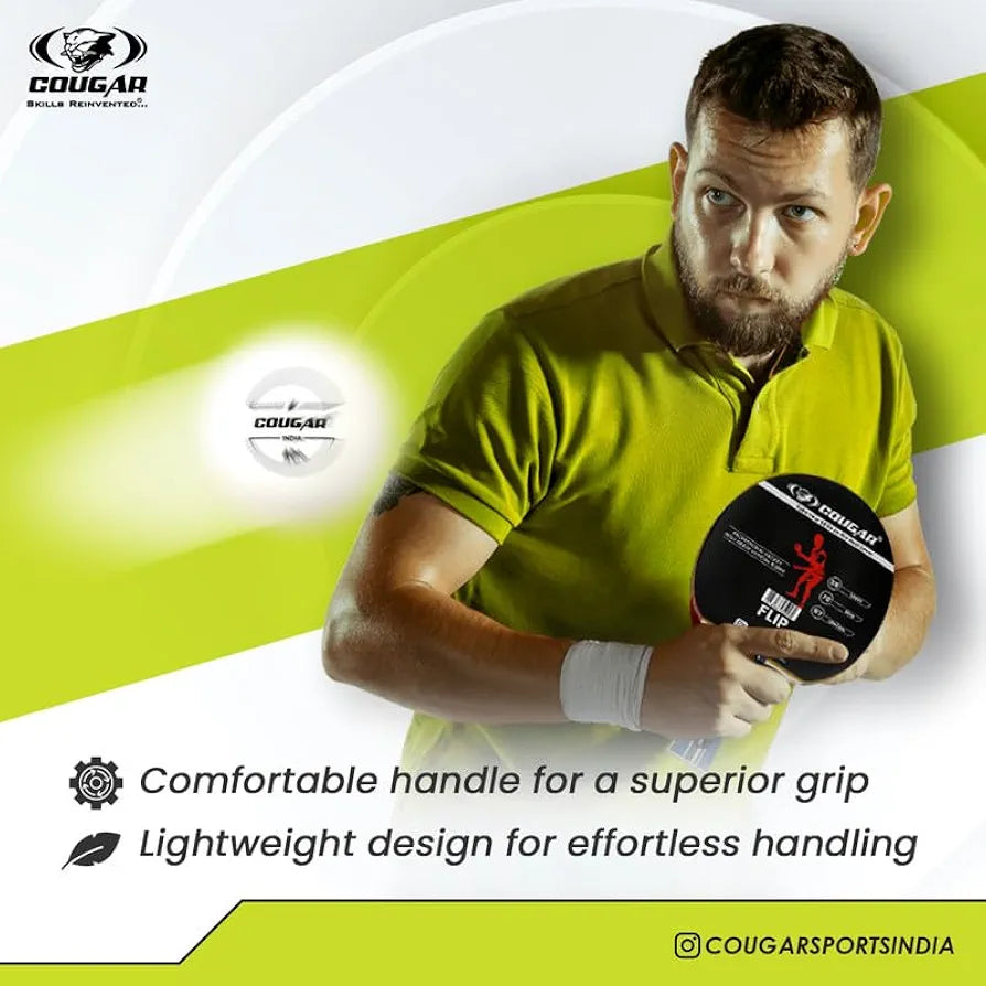 COUGAR Table Tennis Racquet Pair-FLIP |3 Ball| Professional | TTFI Approved Rubber | Multi- Color